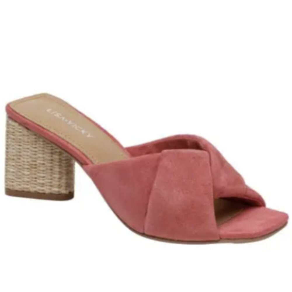 Lisa Vicky Impress Kid Suede Block Heel Slip on Sandals Women's Size 7 NWB